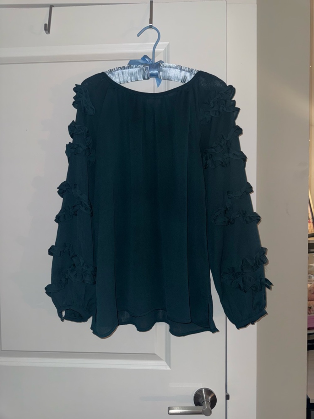 Womens Dark Teal Ruffle Sleeve Blouse